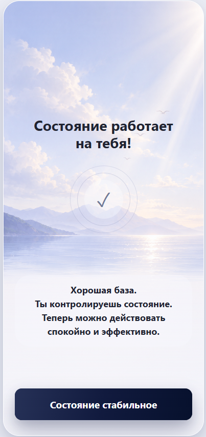Финальный экран саморегуляции STATE